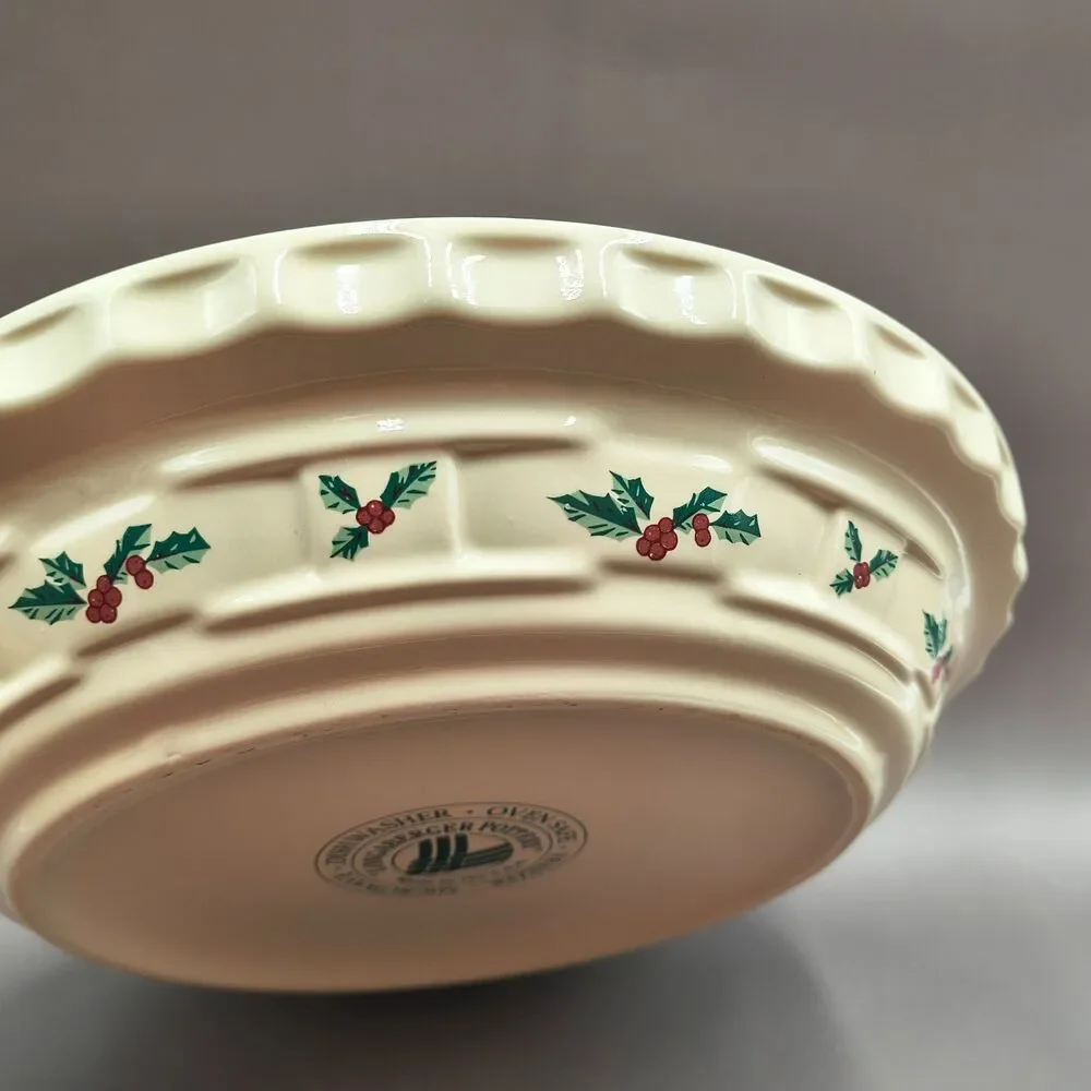 Vintage 1994 Longaberger Pottery Traditional Holly 10” Pie Plate 31381 Unused